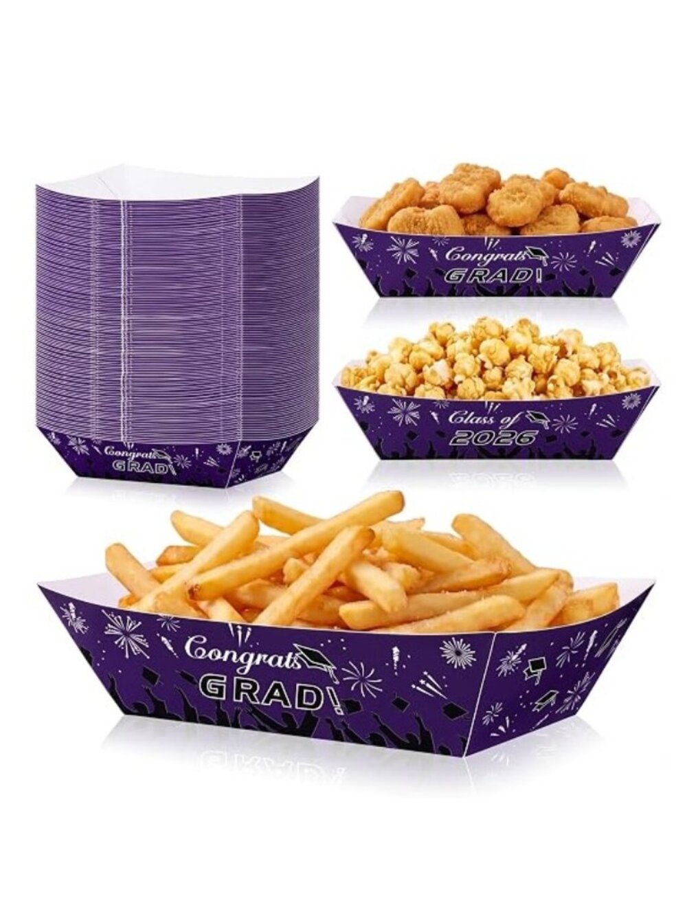 100 Pcs Class of 2026 Graduation Paper Food Trays | Disposable Serving Boats